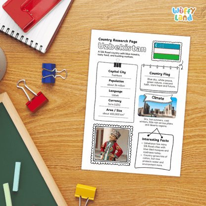 Uzbekistan Country Research Project | Geography Worksheets and Writing Tasks