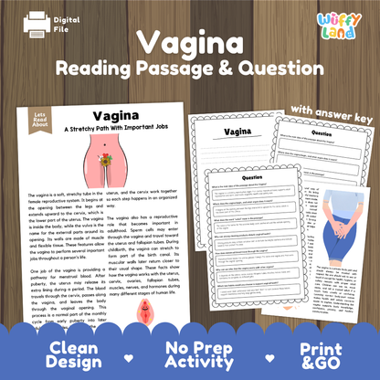 Vagina reading comprehension passage and questions printable activity pack with answer key for elementary students