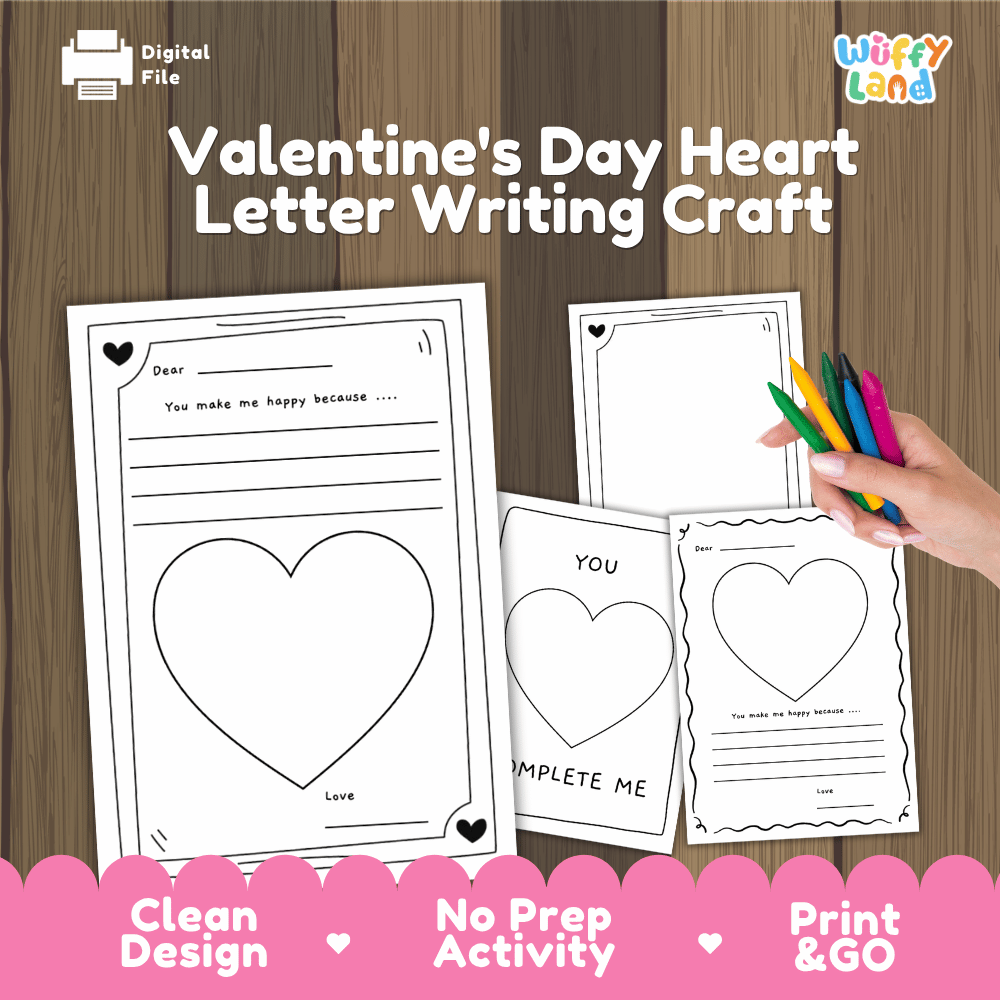 Valentine's Day Heart Letter Writing Craft - No Prep Holiday Activity Worksheets