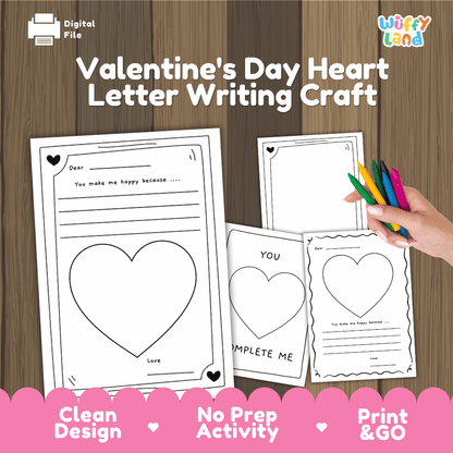 Valentine's Day Heart Letter Writing Craft - No Prep Holiday Activity Worksheets