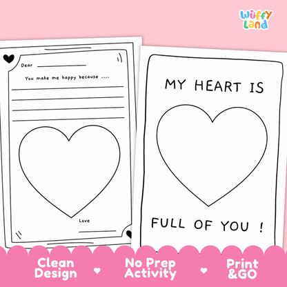 Valentine's Day Heart Letter Writing Craft - No Prep Holiday Activity Worksheets