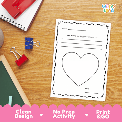 Valentine's Day Heart Letter Writing Craft - No Prep Holiday Activity Worksheets