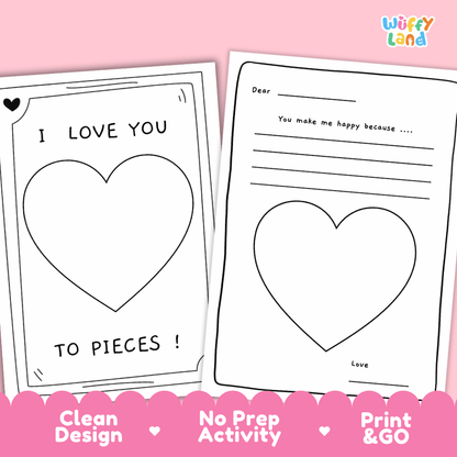 Valentine's Day Heart Letter Writing Craft - No Prep Holiday Activity Worksheets