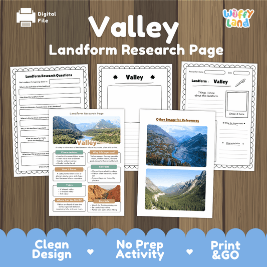 Valley Landform Research Page Worksheets and Reading Activity