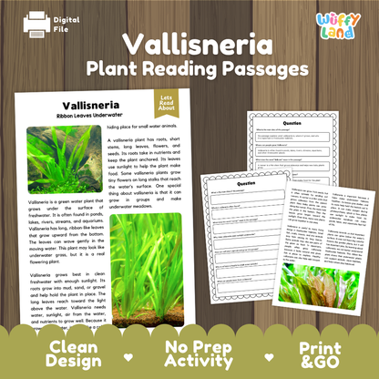 Vallisneria Plant Reading Passages Worksheets and Comprehension Activity