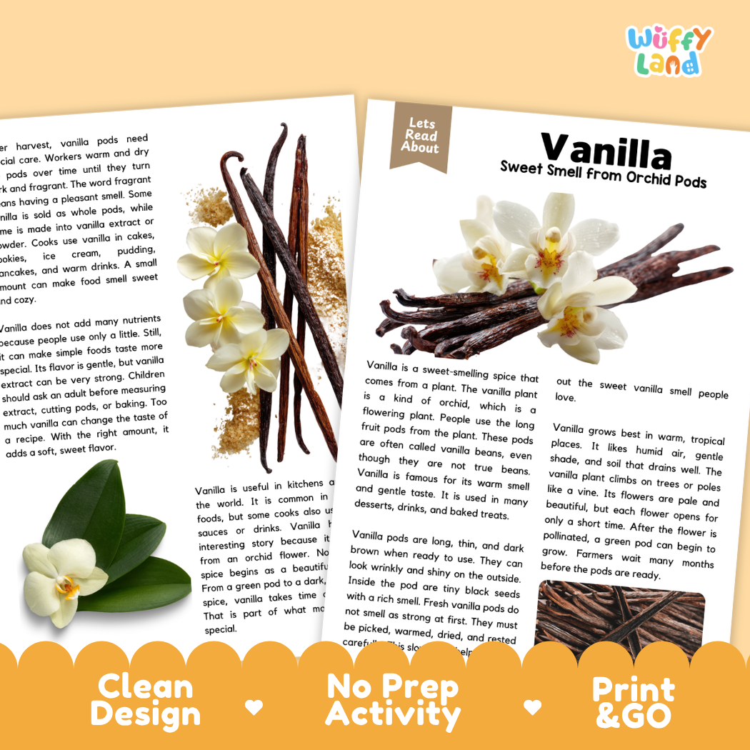 Teacher answer key page showing complete question solutions for vanilla reading comprehension practice