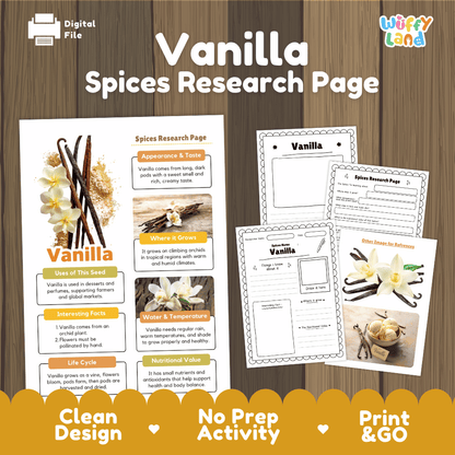 Vanilla Spices Research Page Worksheets and Fact Sheet