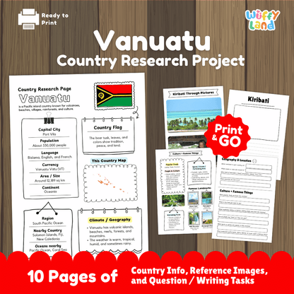 Vanuatu Country Research Project Worksheets and Activity Pages