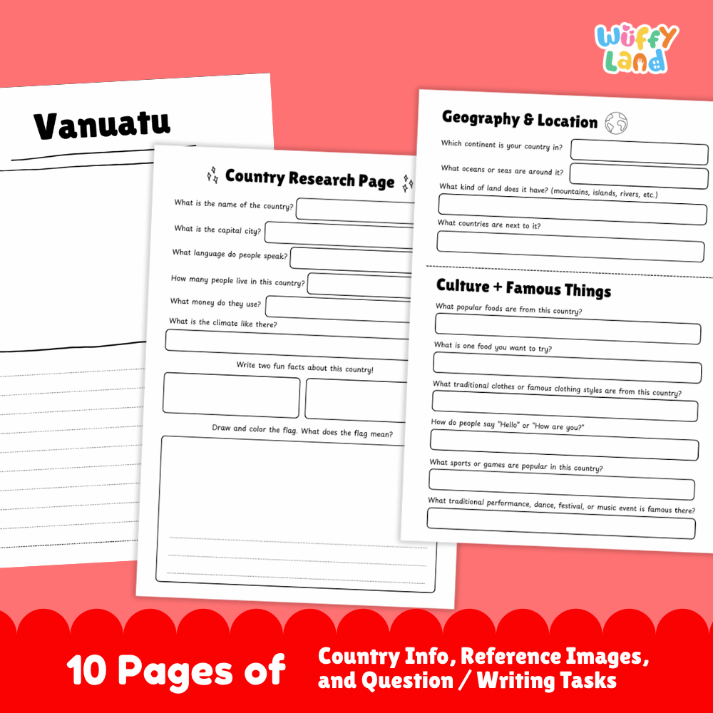 Vanuatu Country Research Project Worksheets and Activity Pages