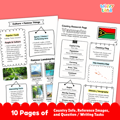 Vanuatu Country Research Project Worksheets and Activity Pages