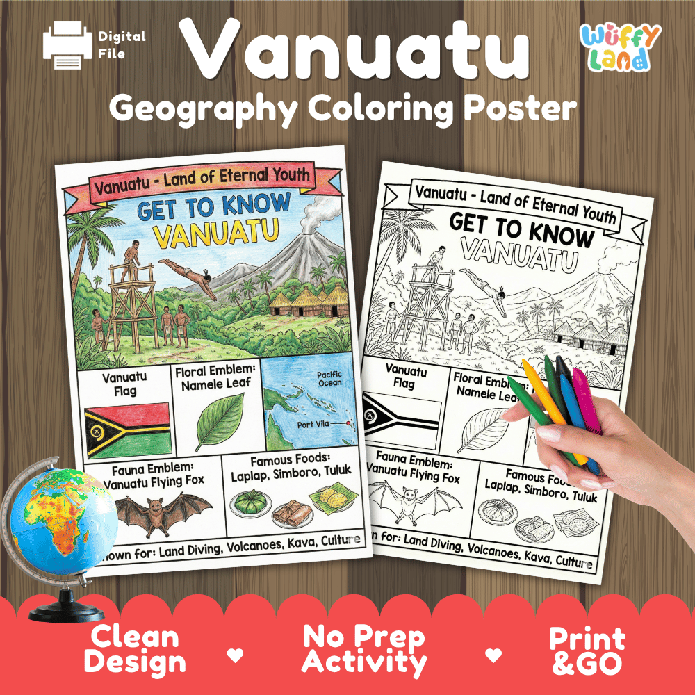 Vanuatu Geography Coloring Poster Activity Worksheet