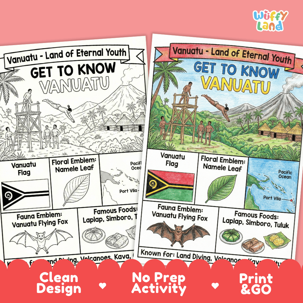 Vanuatu Geography Coloring Poster Activity Worksheet