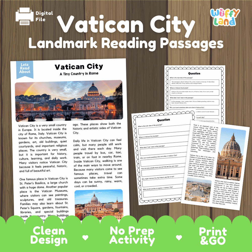 Vatican City landmark reading passages educational unit featuring nonfiction text and authentic Rome Vatican City architecture photography