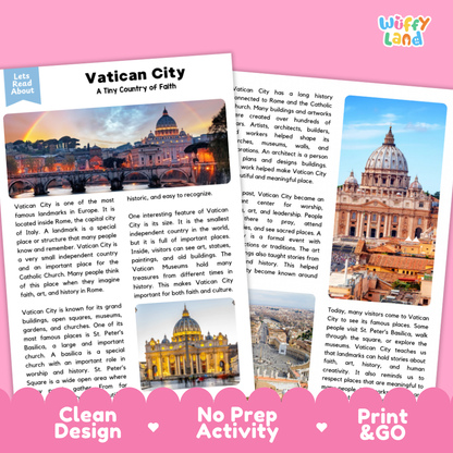 Vatican City Landmark Reading Passages and Comprehension Questions Worksheets