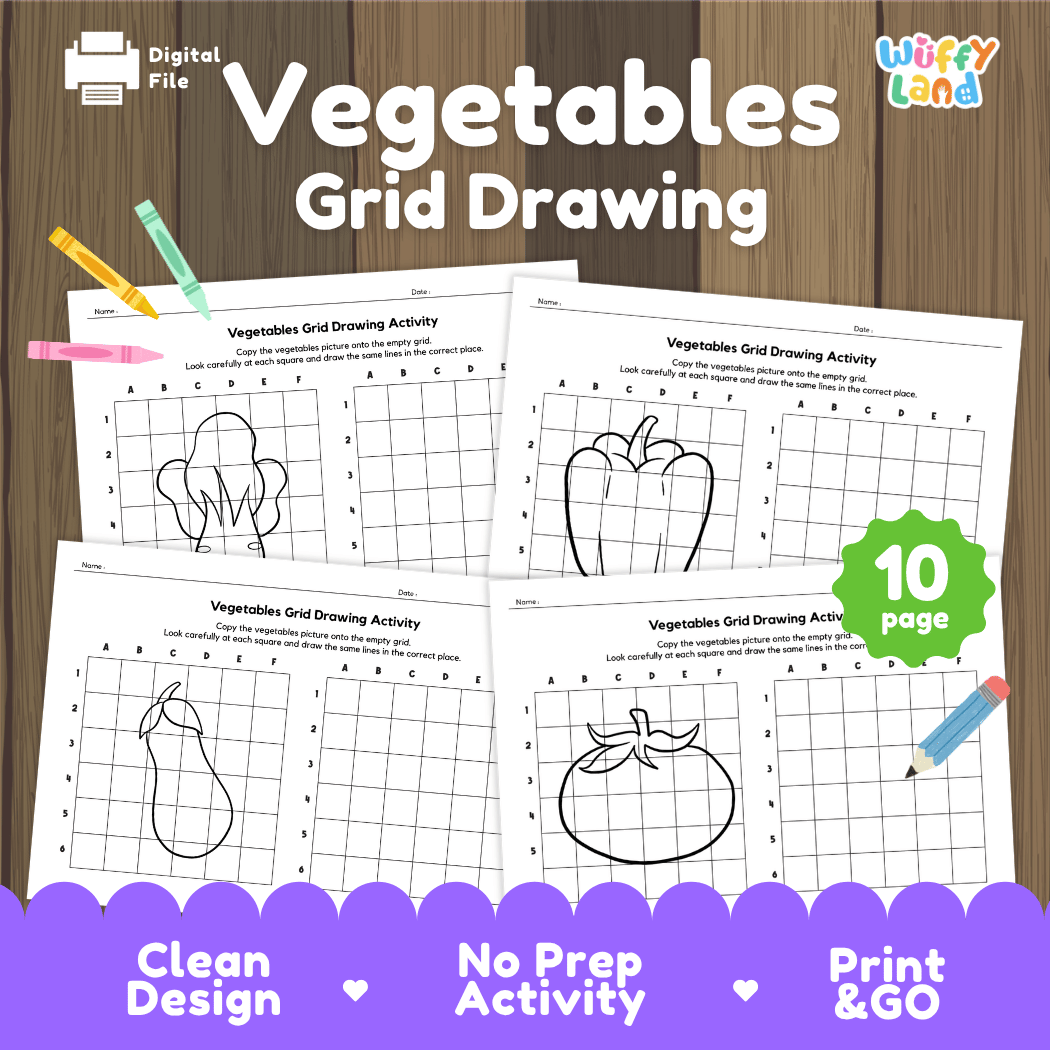 Vegetables Grid Drawing Activity Worksheets