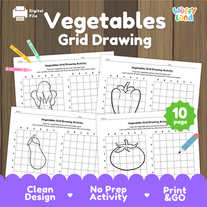 Vegetables Grid Drawing Activity Worksheets