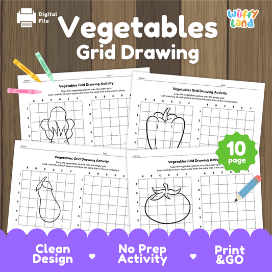 Vegetables Grid Drawing Activity Worksheets
