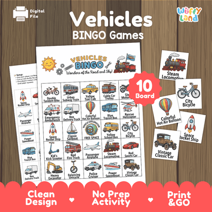 Vehicles Bingo Games Printable Transportation Activities