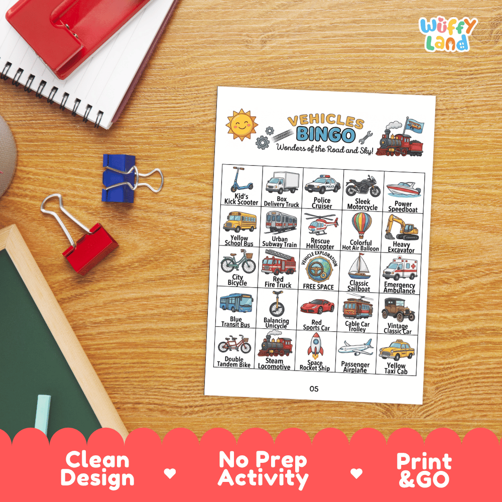 Vehicles Bingo Games Printable Transportation Activities