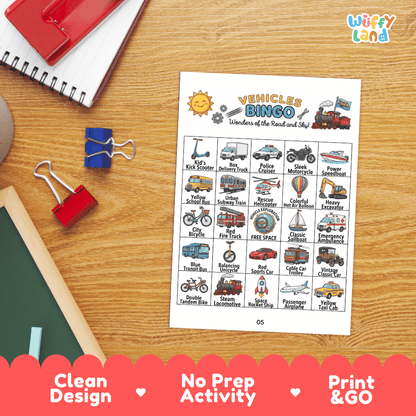 Vehicles Bingo Games Printable Transportation Activities