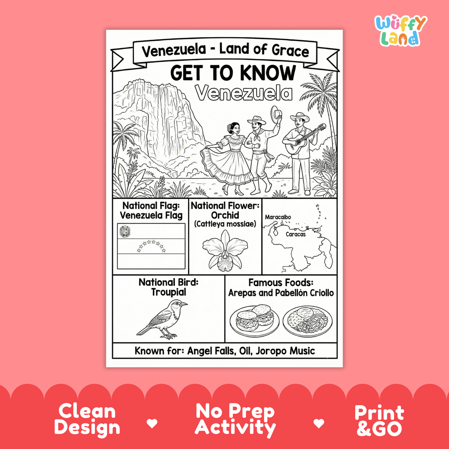 Venezuela Country Study Geography Coloring Page Worksheet Activity