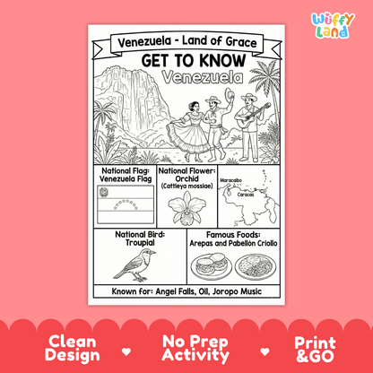 Venezuela Country Study Geography Coloring Page Worksheet Activity
