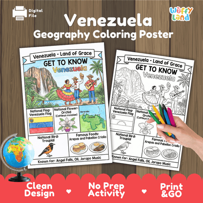 Venezuela Geography Coloring Poster and Activity Worksheet