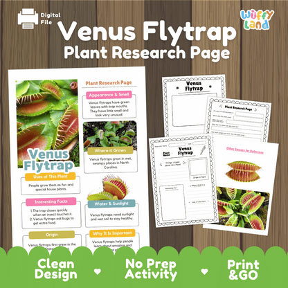 Venus Flytrap Plant Research Page and Worksheets Print and Go Activity