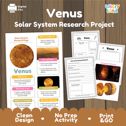 Venus Solar System Research Project Worksheets and Fact Sheet