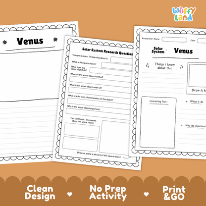 Venus Solar System Research Project Worksheets and Fact Sheet