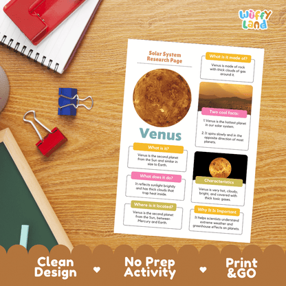 Venus Solar System Research Project Worksheets and Fact Sheet