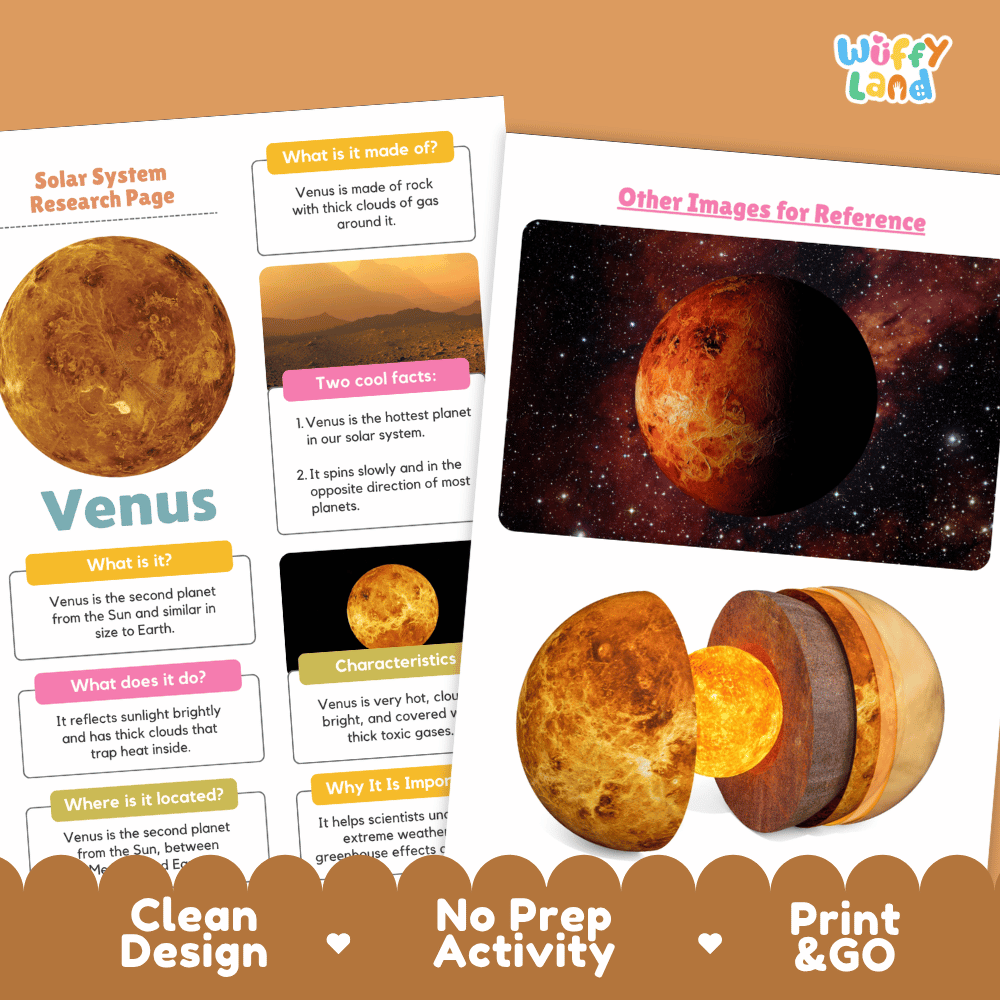 Venus Solar System Research Project Worksheets and Fact Sheet