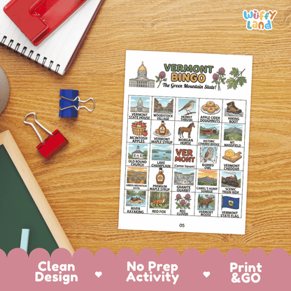Vermont Geography BINGO Game Green Mountain State Activity Printable Boards