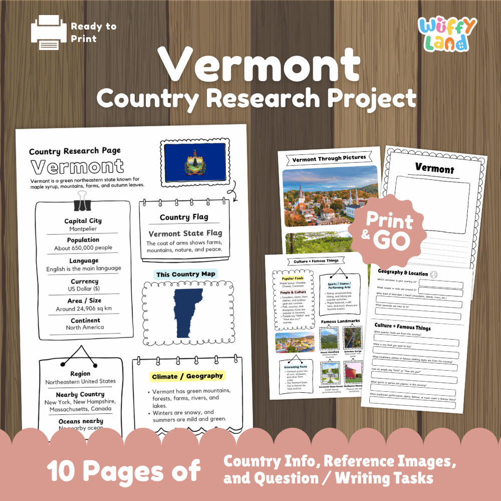 Vermont Research Project Worksheets and Activity Pages