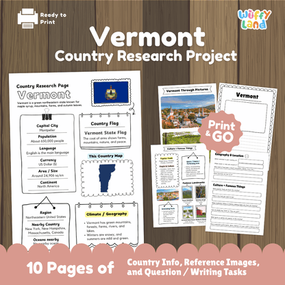 Vermont Research Project Worksheets and Activity Pages