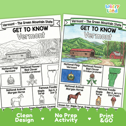 Vermont State Geography Coloring Poster and Activity Worksheet