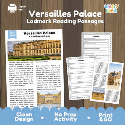 Versailles Palace Landmark Reading Passages and Comprehension Worksheets