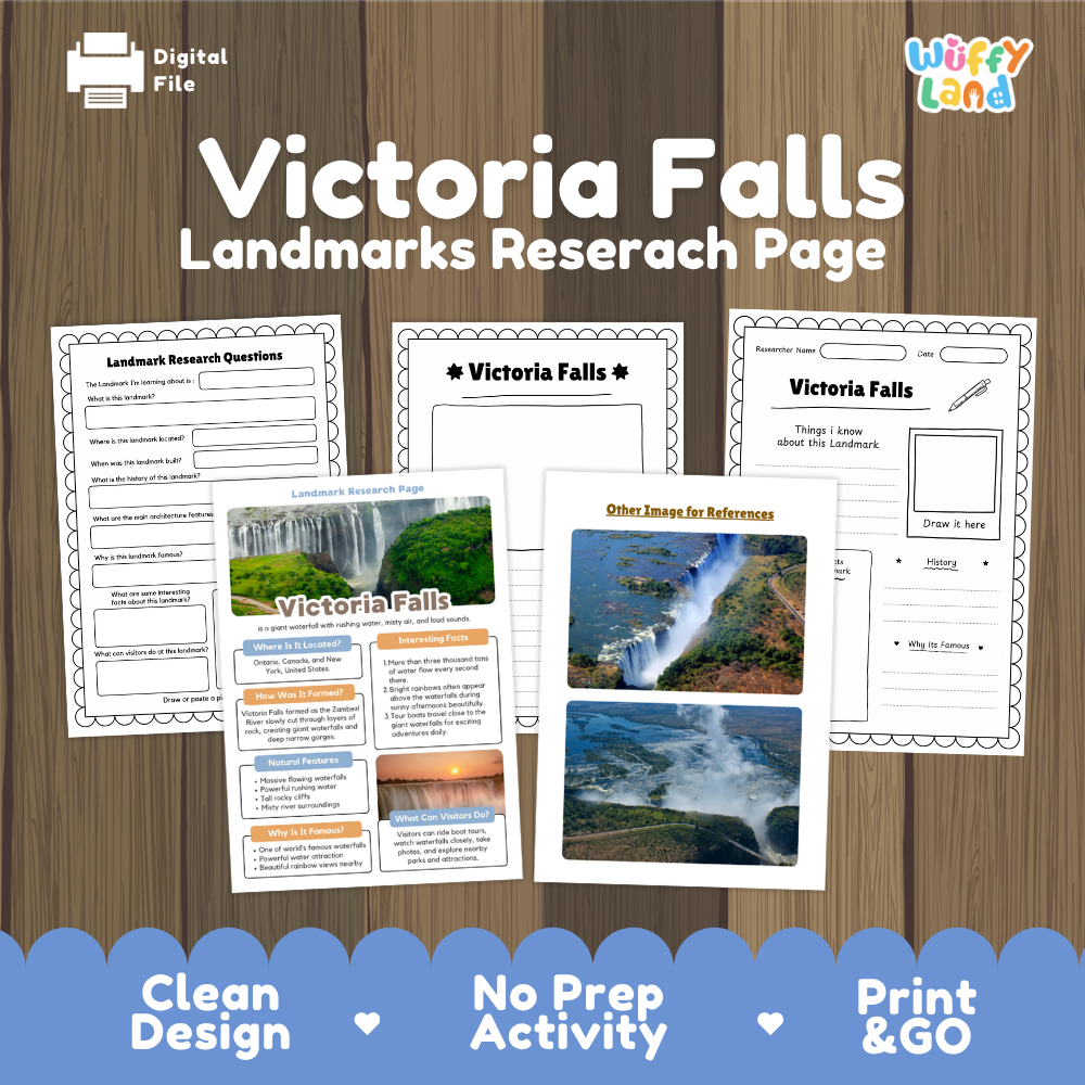Victoria Falls Landmark Research Project | World Landmarks Worksheets & Fact Sheet