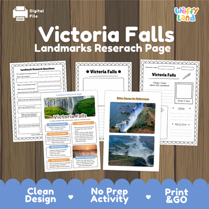 Victoria Falls Landmark Research Project | World Landmarks Worksheets & Fact Sheet