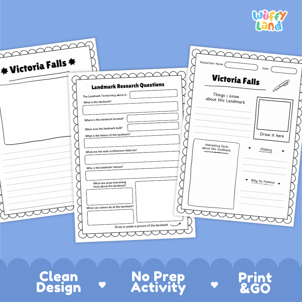 Victoria Falls Landmark Research Project | World Landmarks Worksheets & Fact Sheet