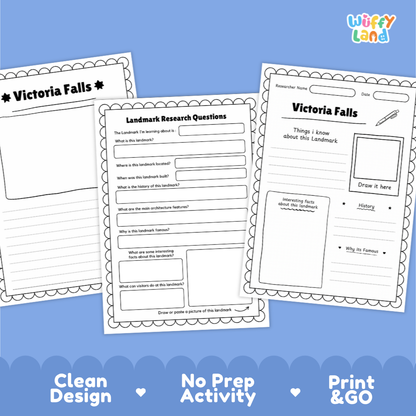 Victoria Falls Landmark Research Project | World Landmarks Worksheets & Fact Sheet