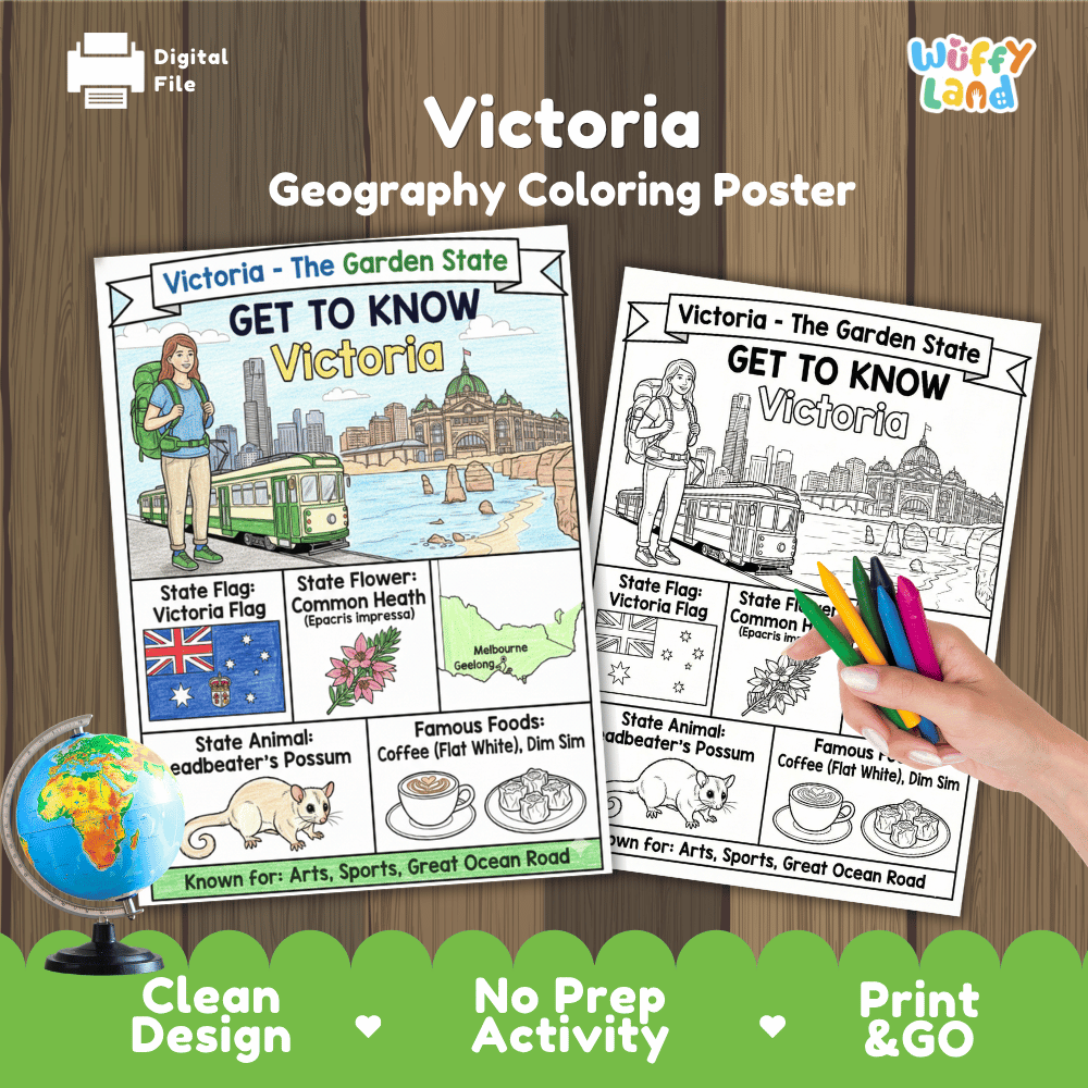 Victoria Geography Coloring Poster and Activity Worksheet