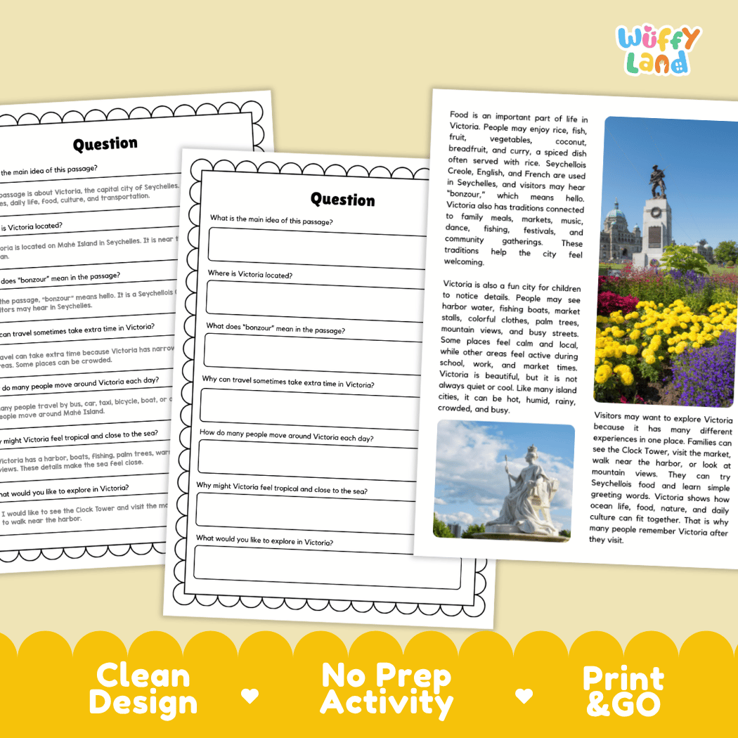 Victoria Landmark Reading Passages and Comprehension Worksheets