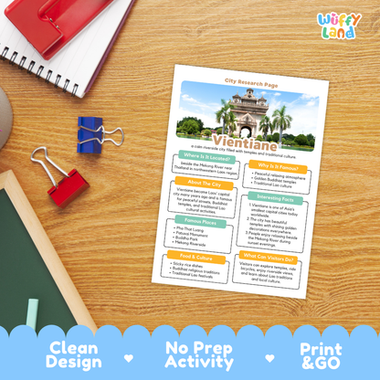 Vientiane City Research Page Worksheets and Fact Sheet Activity