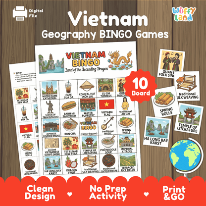 Vietnam Geography BINGO Game Southeast Asian Country Study Activity Printable Boards