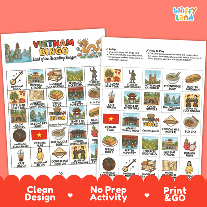 Vietnam Geography BINGO Game Southeast Asian Country Study Activity Printable Boards