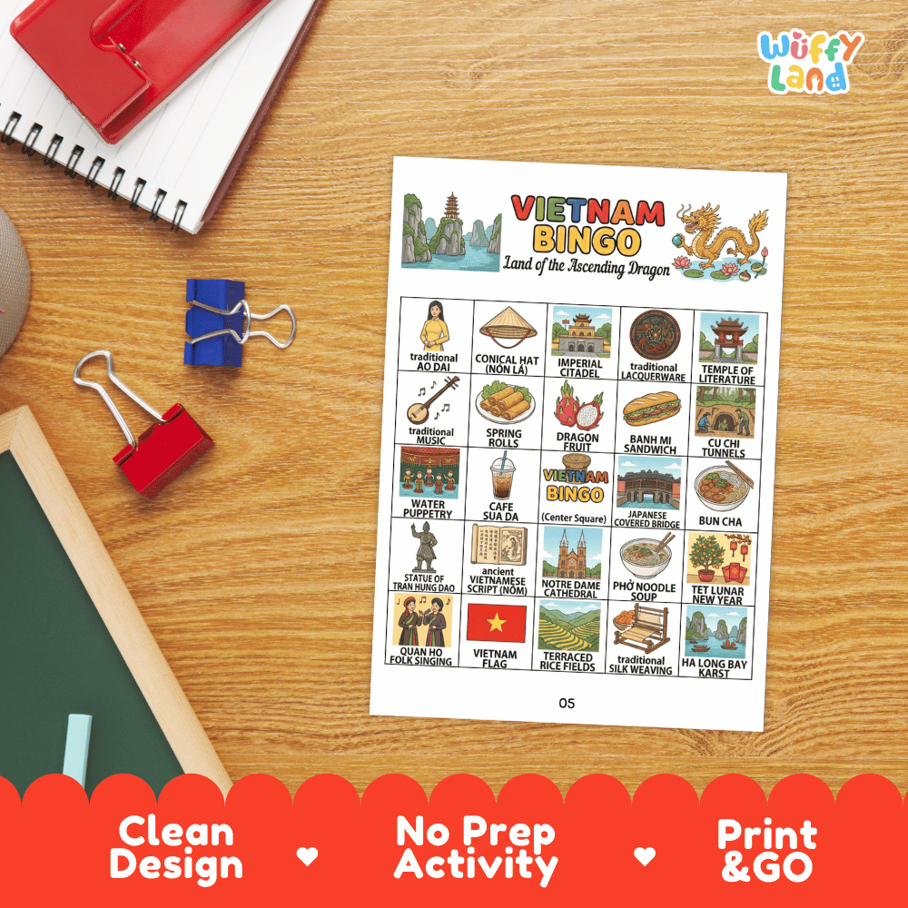 Vietnam Geography BINGO Game Southeast Asian Country Study Activity Printable Boards