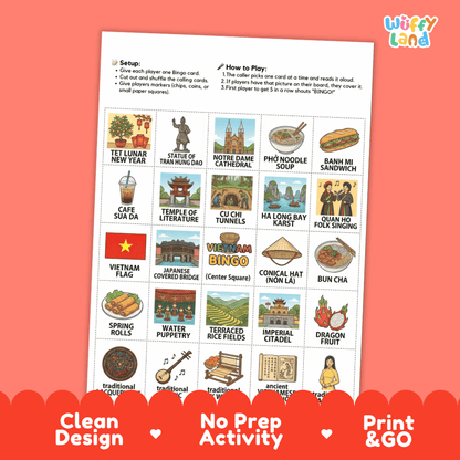 Vietnam Geography BINGO Game Southeast Asian Country Study Activity Printable Boards
