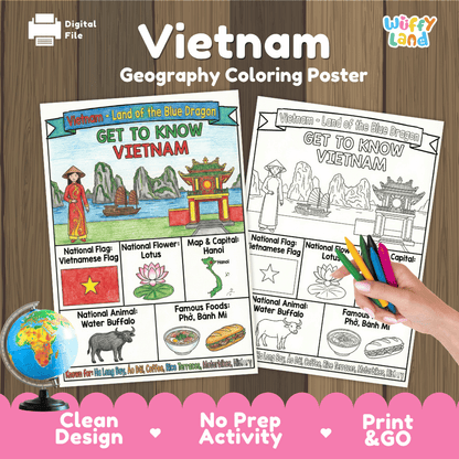 Vietnam Geography Coloring Poster and Fact Sheet Printables
