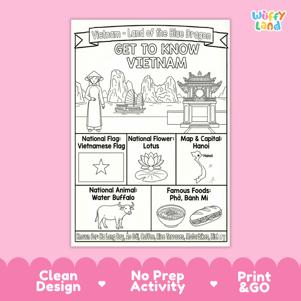 Vietnam Geography Coloring Poster and Fact Sheet Printables